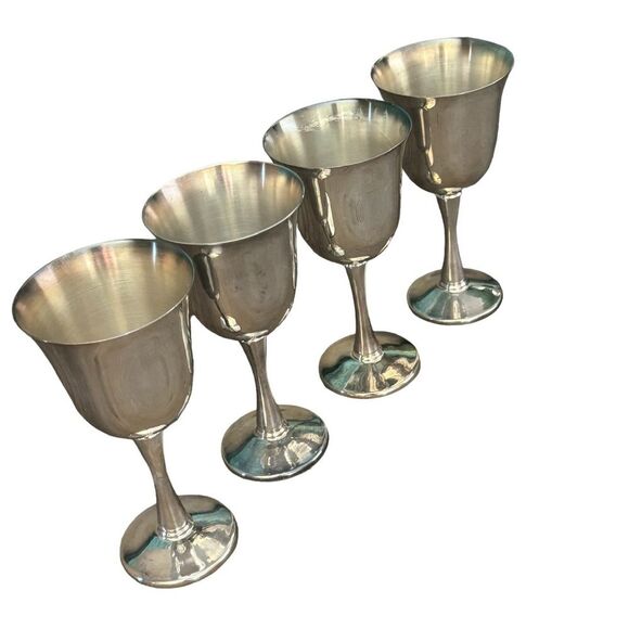 Vintage Silver Plated Salem Portugal MCM Wine Water Goblet Cup Chalice Set Of 4 - Picture 2 of 9